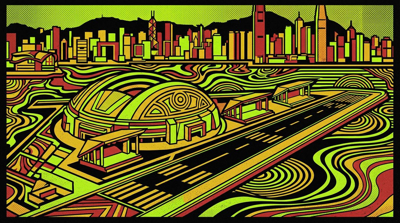 EAST Air campus concept — 1970s poster style