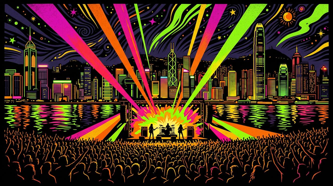 Concert scene with Hong Kong skyline